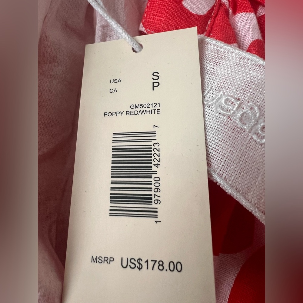 Magaschoni Linen Puff Sleeve Dress – Poppy Red & White – Size S (NWT) - Picture 8 of 8